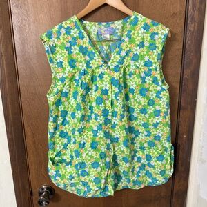 Vintage Moon Dance LG Apron Shirt Plus Size 2X 60's 70's Floral Fabric Smock Top
